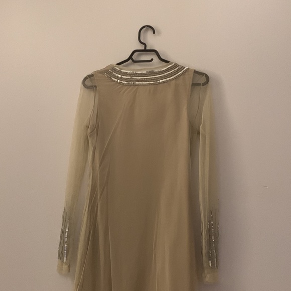 H&M Small Sheer/Beige/Silver Embroided long-sleeve dress - Picture 5 of 6